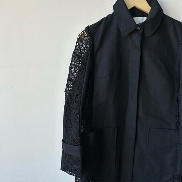 Maje Ginseng Black Cotton Twill Lace Coat Jacket Trench Size M - Picture 8 of 10